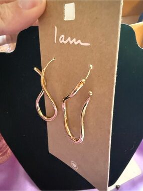 I am Gold Twisted Drop Hoop Earrings